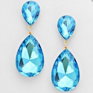 Crystal Blue Double Teardrop Dangling Earrings